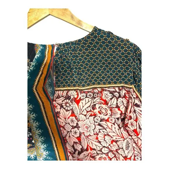 ANTHROPOLOGIE WOMENS BOHO BLOUSE SMALL MULTICOLOR BEADED SEQUIN FLORAL PRINT - Picture 6 of 16